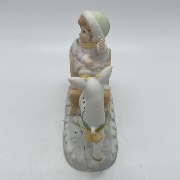 Treasure Masters Vintage Girl on Sleigh with Reindeer Bisque Figurine - Picture 2 of 9